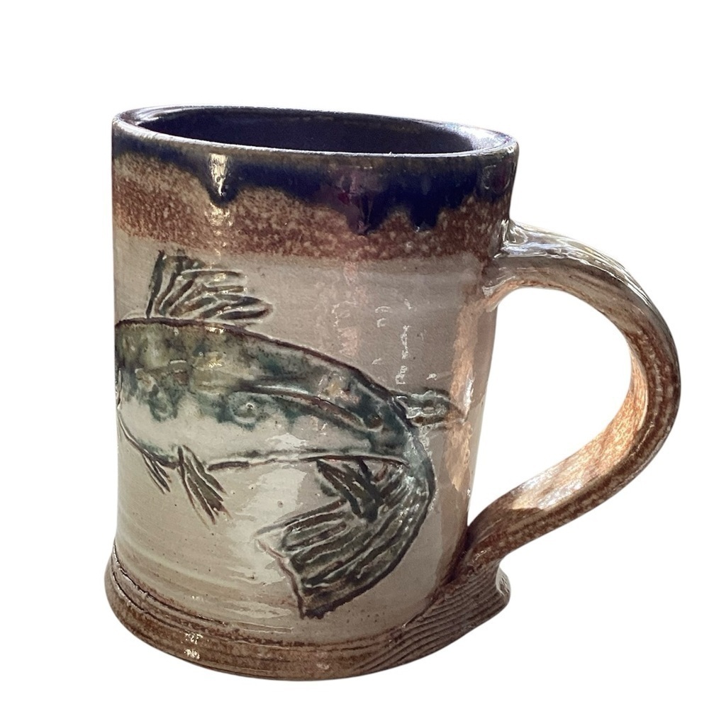 Dan Barnett Fish  Ceramics Signed Handmade Pottery Mug Cup 4.25” high